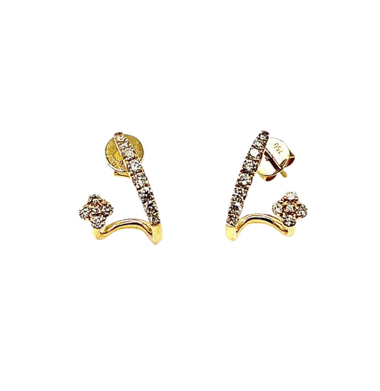 Pendientes de oro amarillo con diamantes con forma de aro doble