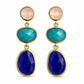 Pendientes de plata dorada de 3 piedras largos de color
