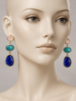 Pendientes de plata dorada de 3 piedras largos de color