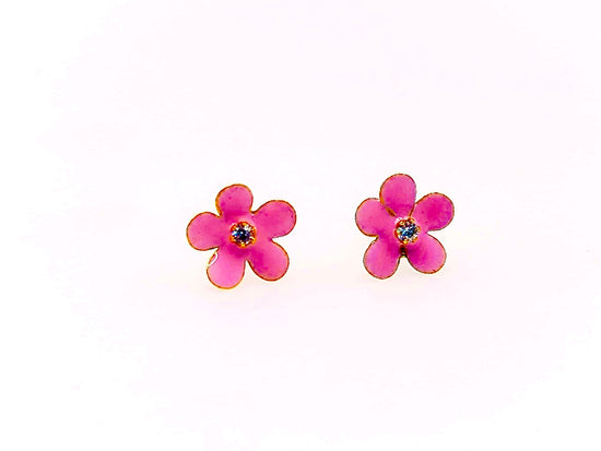 Pendientes de niña de flor de esmalte rosa