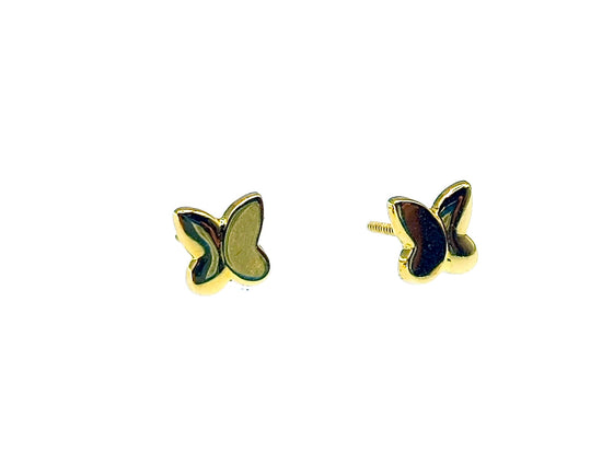 Pendientes niña maripositas de oro amarillo con rosca