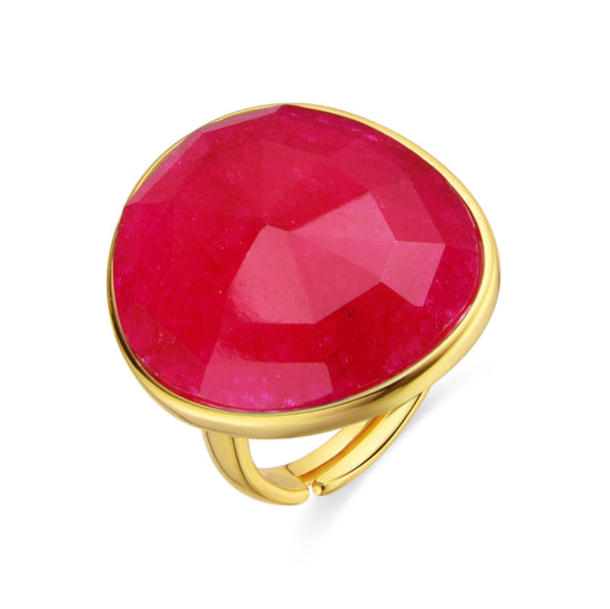 Anillo de plata dorada con doblete de cuarzo rosa fucsia