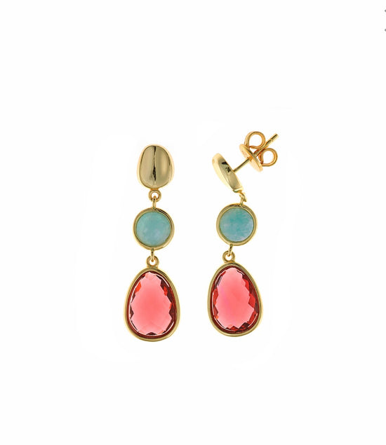 Pendientes largos dorados con piedras de color