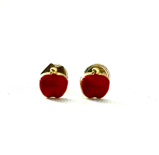 Pendientes de niña de manzanas de esmalte y oro amarillo con rosca