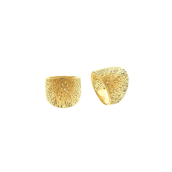 Anillo ancho de plata dorada línea moderna