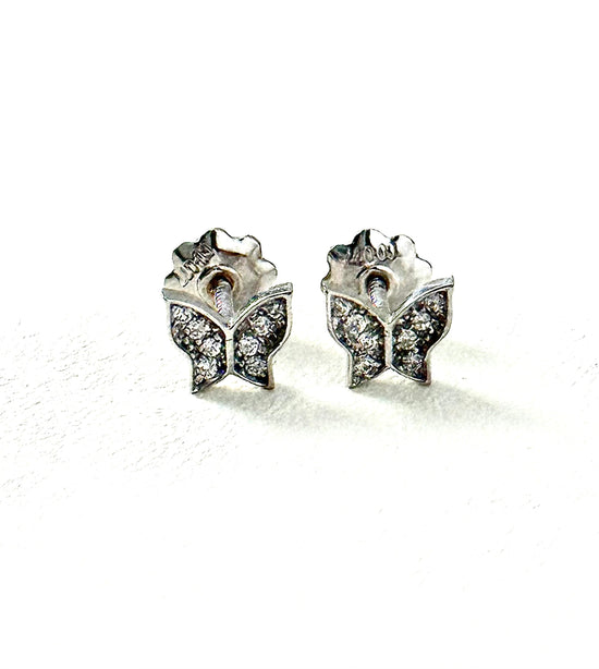 PENDIENTES ORO BLANCO NIÑA MARIPOSA CON CIRCONITAS Y ROSCA