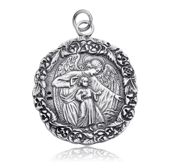 Medalla de cuna del ángel de la guarda ovalada
