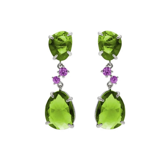 Pendientes de plata y cuarzos hidrotermales facetados