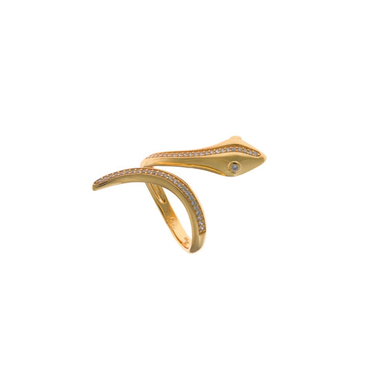 Anillo plata dorada de serpiente con circonitas
