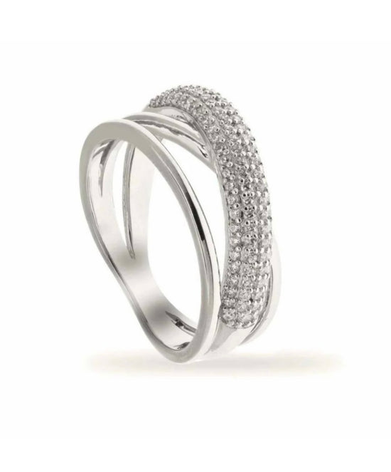 Anillo de plata con 3 brazos cruzados y circonias