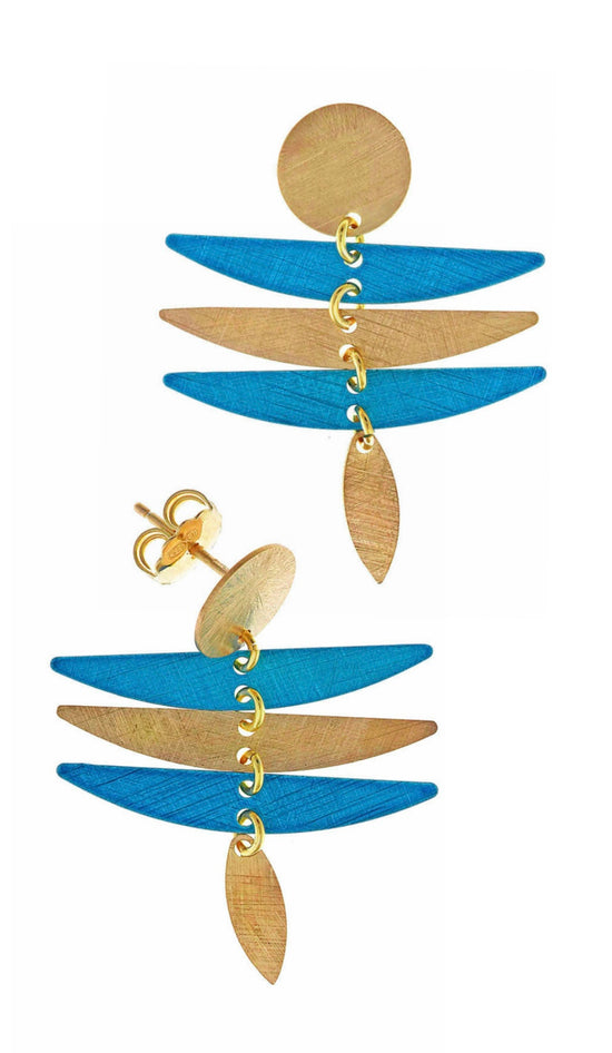 Pendientes de plata dorada y esmalte con forma de libélula