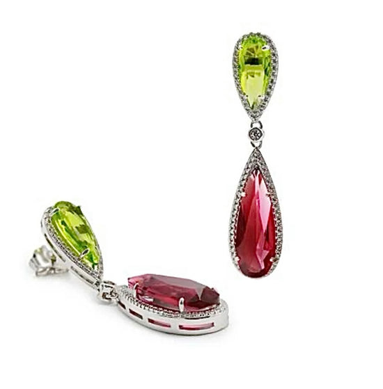 Pendientes largos de cuarzos hidrotermales de color y circonitas