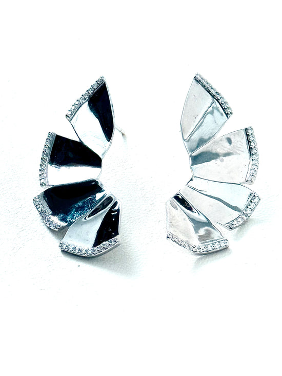 Pendientes de abanico de plata y circonitas