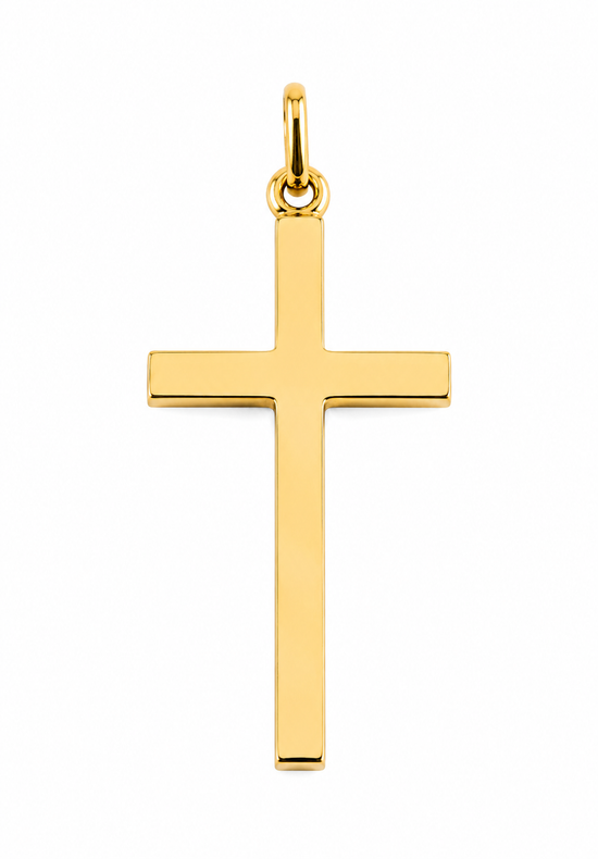 Cruz oro amarillo maciza hilo cuadrado 26 x 16 x 2 mm.