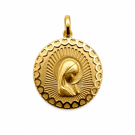Medalla de plata de la Virgen con orla de corazones