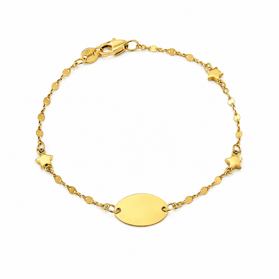 Pulsera de oro amarillo de chapita y estrellas