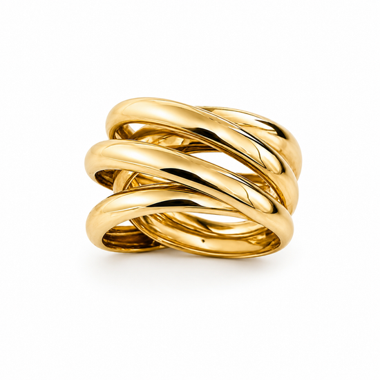 Anillo de oro amarillo 18K con brazos entrelazados