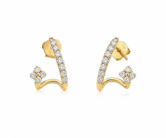 Pendientes de oro amarillo con diamantes con forma de aro doble