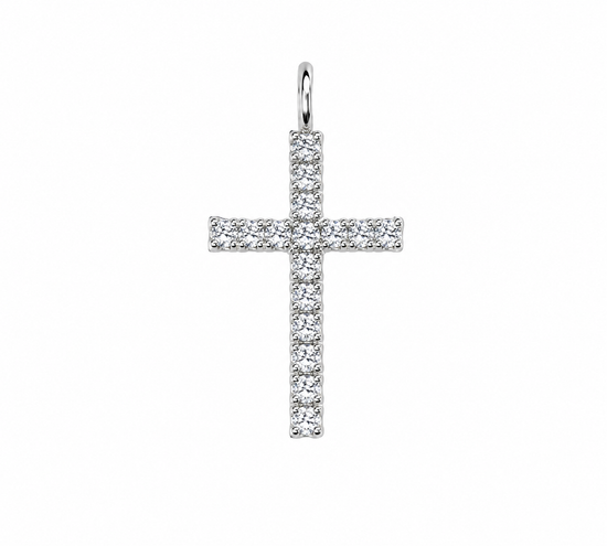 Cruz oro blanco diamantes t/brill. 0,12 ct. Si1H 17 x 11 mm.