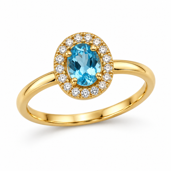 Anillo de oro amarillo y cuarzo hidrotermal con diamantes