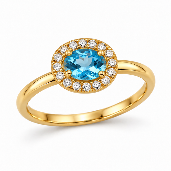 Anillo de oro amarillo y cuarzo hidrotermal con diamantes