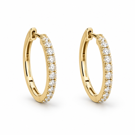 Pendientes de aros finos de oro amarillo con diamantes talla brillante