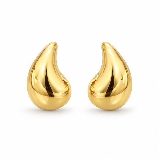 Pendientes de oro amarillo 18K con forma de gota hueca