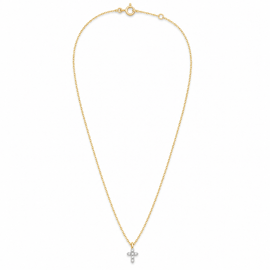 Gargantilla de oro amarillo 18K fina con cruz de oro blanco y diamantes
