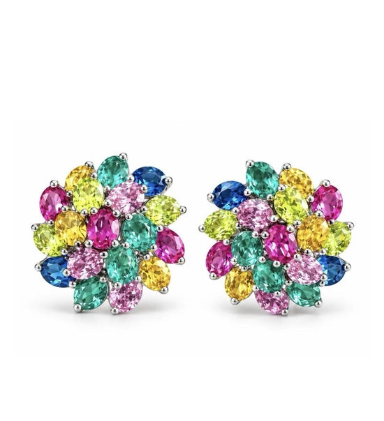 Pendientes de flor grande de plata925 con piedras de color