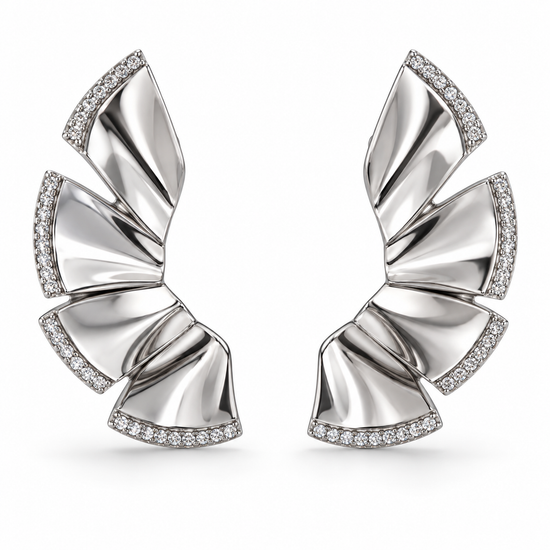 Pendientes de abanico de plata y circonitas