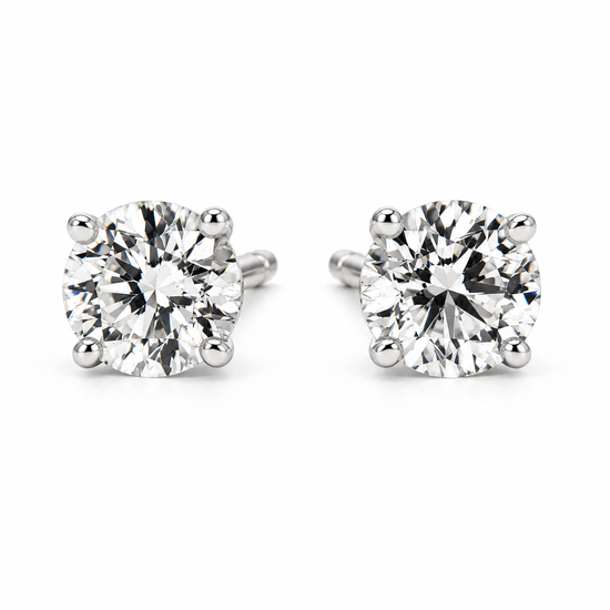 Pendientes de oro Blanco y brillantes montados en 4 garras pegados. (Con certificado oficial)
